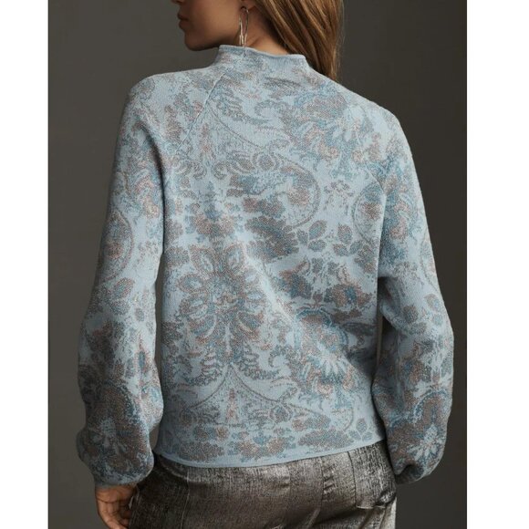 Anthropologie The Beatriz Mock-Neck Sweater: Lurex Edition Blue Small - Picture 3 of 10